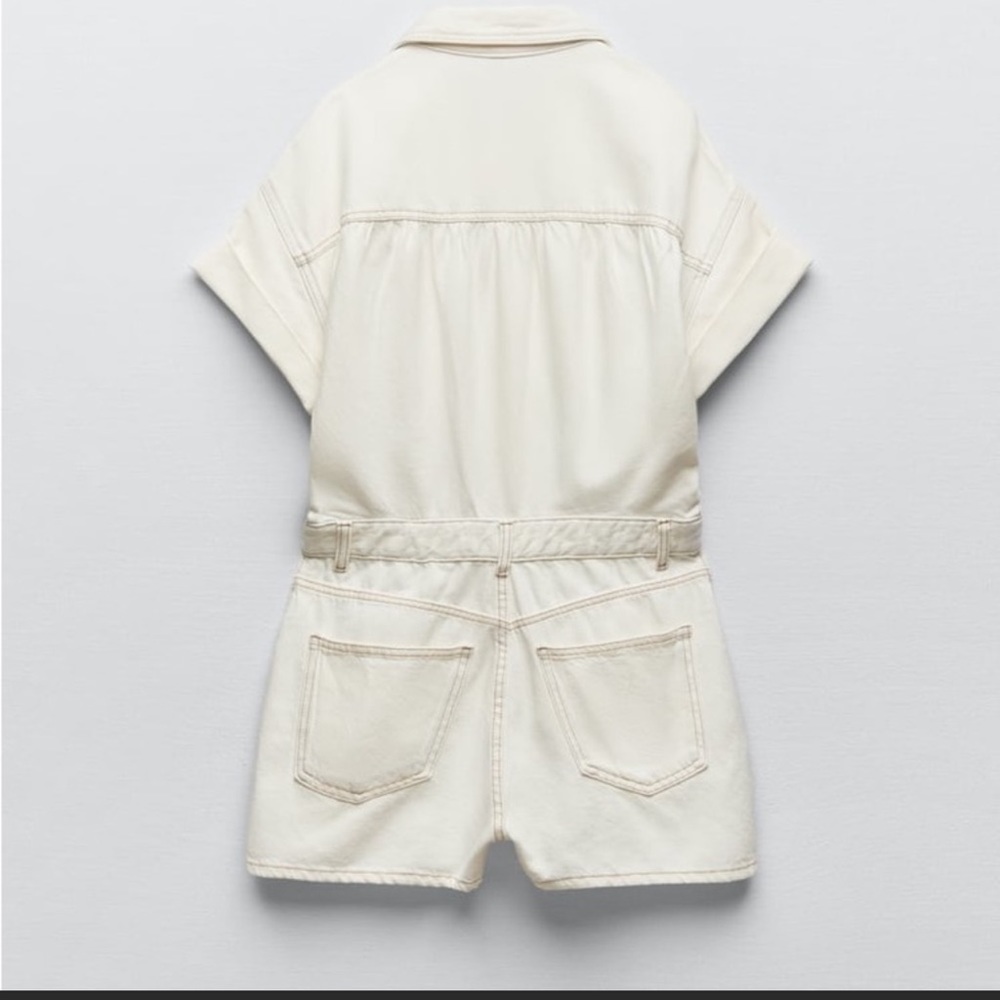 Zara Oyster White Denim Jumpsuit - Picture 8 of 8